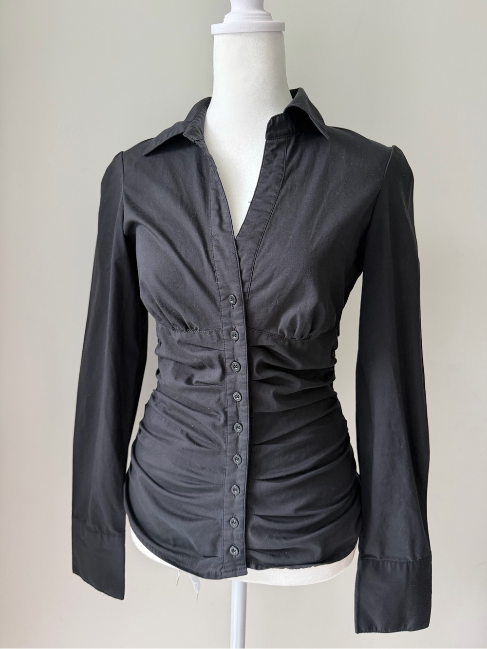 Dynamite Black Ruched Button-Down Shirt - Picture 2 of 5